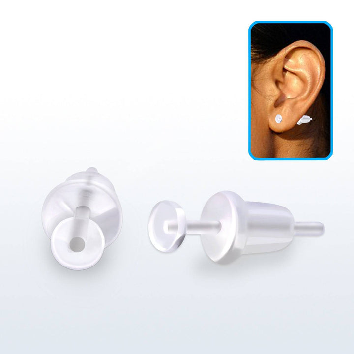 Pair of Flexible Clear Flat Disk Acrylic Stud Earrings with Silicone Back - Pierced Universe