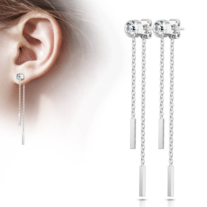Pair of Free Falling Surgical Steel Gem Stud Earrings - Pierced Universe