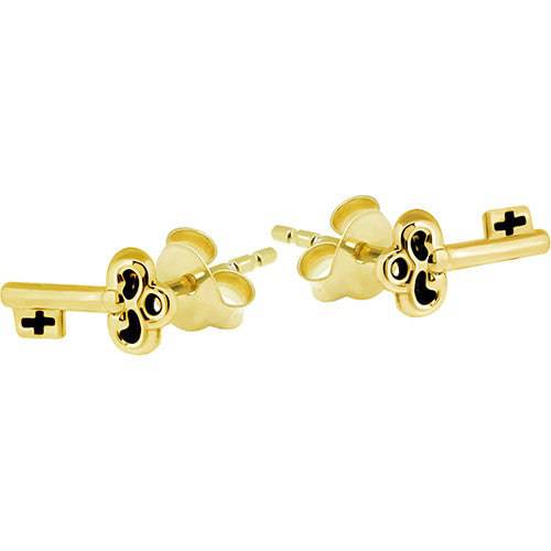 Pair of Gold Plated 925 Sterling Silver Key Earring Studs - Pierced Universe
