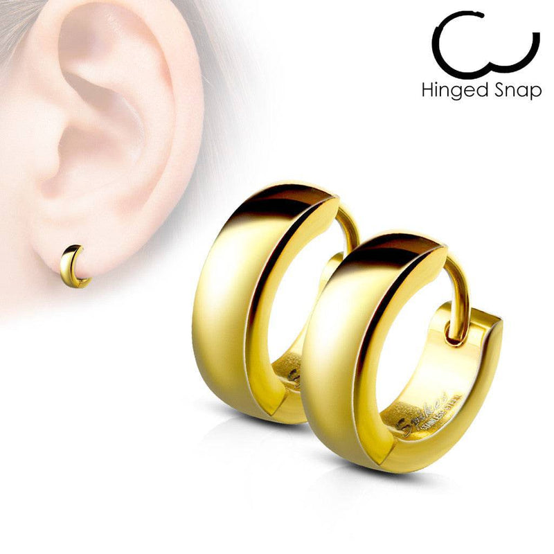Pair of Gold Surgical Steel Rounded Hinged Hoop Earrings - Pierced Universe