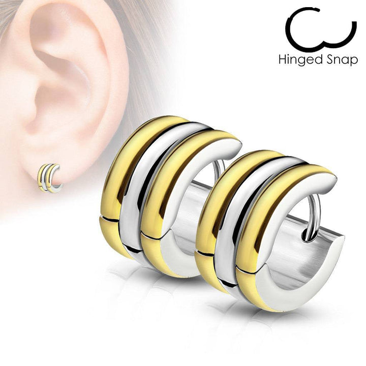 Pair of Gold Surgical Steel Thick Rounded Hoop Hinged Earrings - Pierced Universe