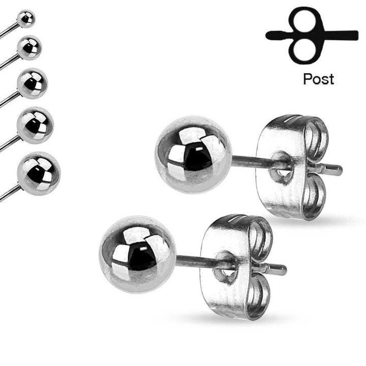 Pair of High Polished 316L Surgical Steel Ball Stud Earrings - Pierced Universe