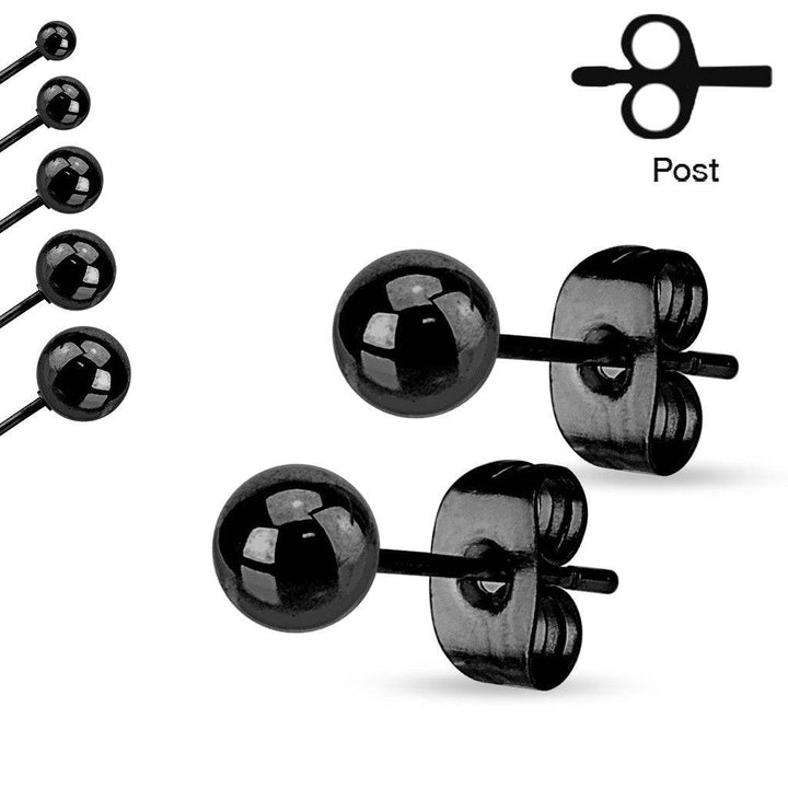 Pair of High Polished 316L Surgical Steel Black PVD Ball Stud Earrings - Pierced Universe
