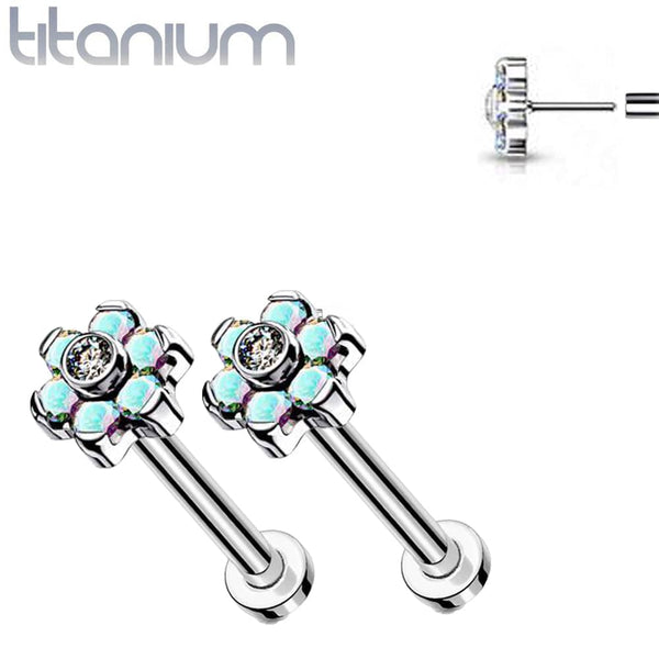 Pair of Implant Grade Titanium Threadless Aurora Borealis CZ Flower Earring Studs with Flat Back Pair of Implant Grade Titanium Threadless Aurora Borealis CZ Flower Earring Studs with Flat Back