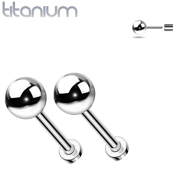 Pair of Implant Grade Titanium Threadless Ball Top Earring Studs with Flat Back - Pierced Universe