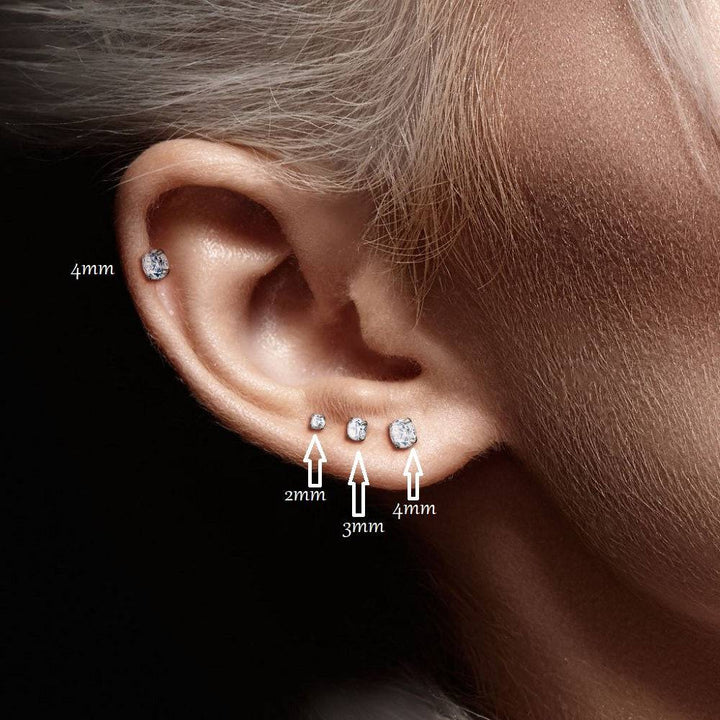 Pair of Implant Grade Titanium Threadless Black CZ Earring Studs with Flat Back - Pierced Universe