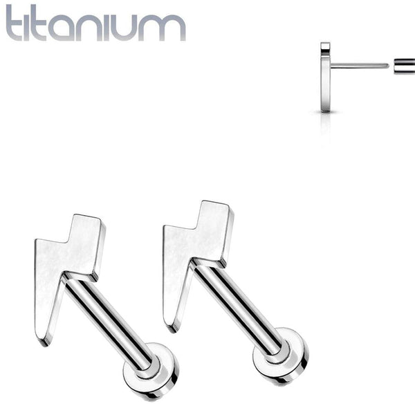 Pair of Implant Grade Titanium Threadless Lightning Bolt Earring Studs with Flat Back Pair of Implant Grade Titanium Threadless Lightning Bolt Earring Studs with Flat Back