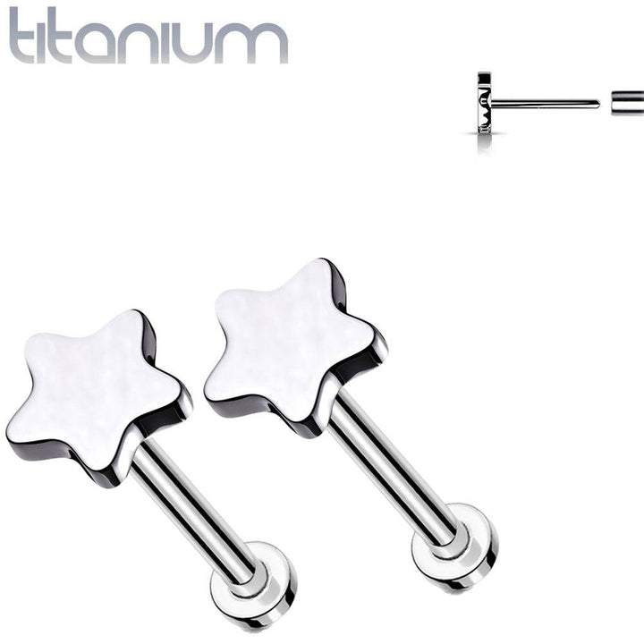 Pair of Implant Grade Titanium Threadless Star Earring Studs with Flat Back - Pierced Universe