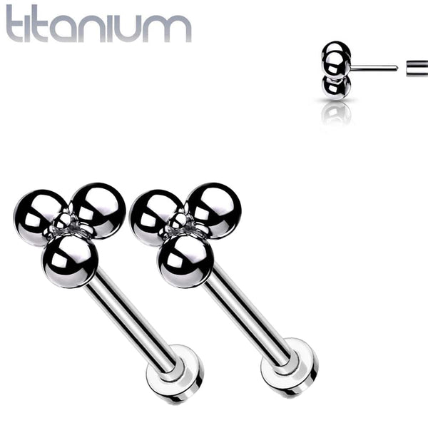 Pair of Implant Grade Titanium Threadless Trillium Earring Studs with Flat Back - Pierced Universe