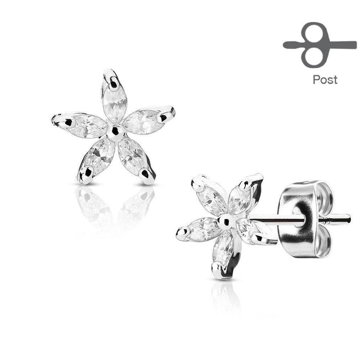 Pair of Prong Set 5 CZ Flower Earrings - Pierced Universe