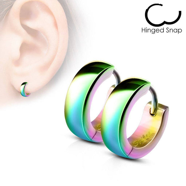Pair of Rainbow Surgical Steel Rounded Hinged Hoop Earrings - Pierced Universe