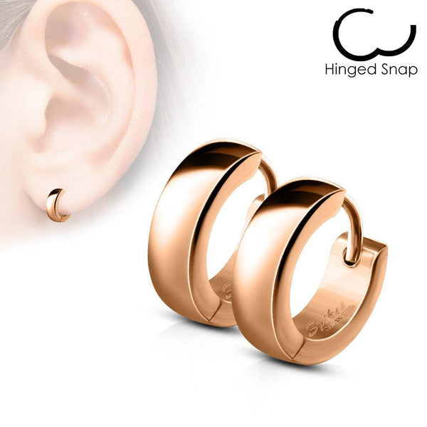 Pair of Rose Gold Surgical Steel Rounded Hinged Hoop Earrings - Pierced Universe
