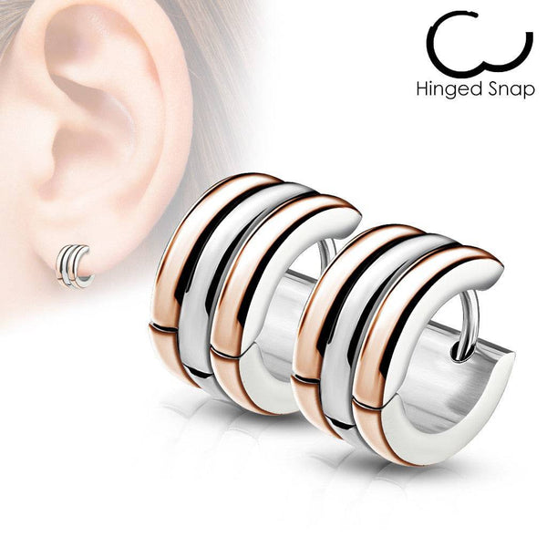 Pair of Rose Gold Surgical Steel Thick Rounded Hoop Hinged Earrings - Pierced Universe