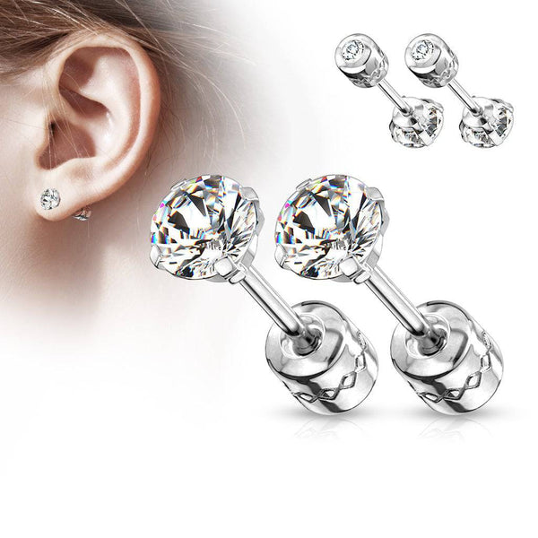 Pair of Screw Back Surgical Steel White CZ Stud Earrings 4mm by Pierced Universe