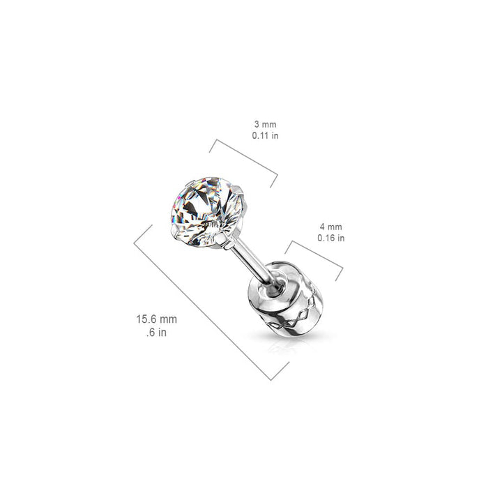 Pair of Screw Back Surgical Steel White CZ Stud Earrings - Pierced Universe