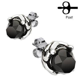 Pair of Stainless Steel Black CZ Gem Tribal Stud Earrings - Pierced Universe