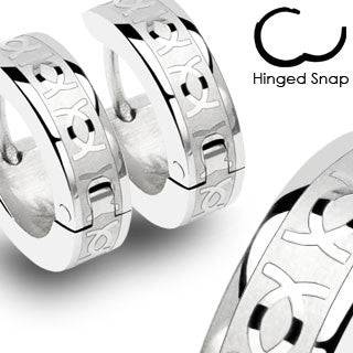 Pair of Stainless Steel Double CC Design Earrings Hinged Hoops - Pierced Universe