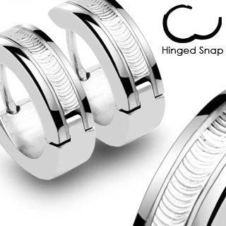 Pair of Stainless Steel Wire Design Earrings Hinged Hoops - Pierced Universe