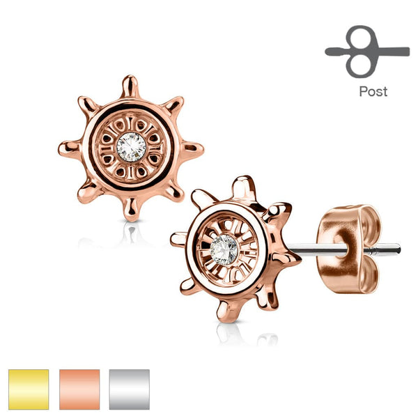 Pair of Surgical Steel Anchor Wheel Earring Studs - Pierced Universe