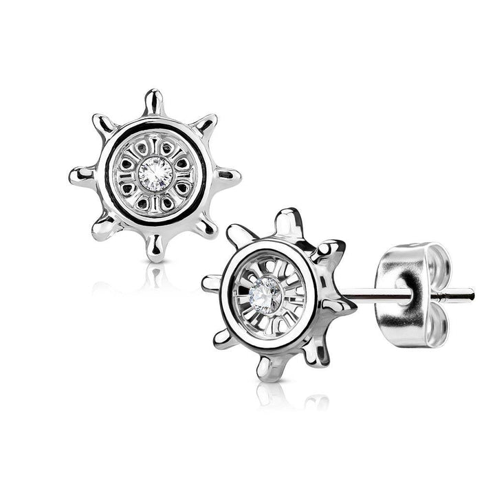 Pair of Surgical Steel Anchor Wheel Earring Studs - Pierced Universe