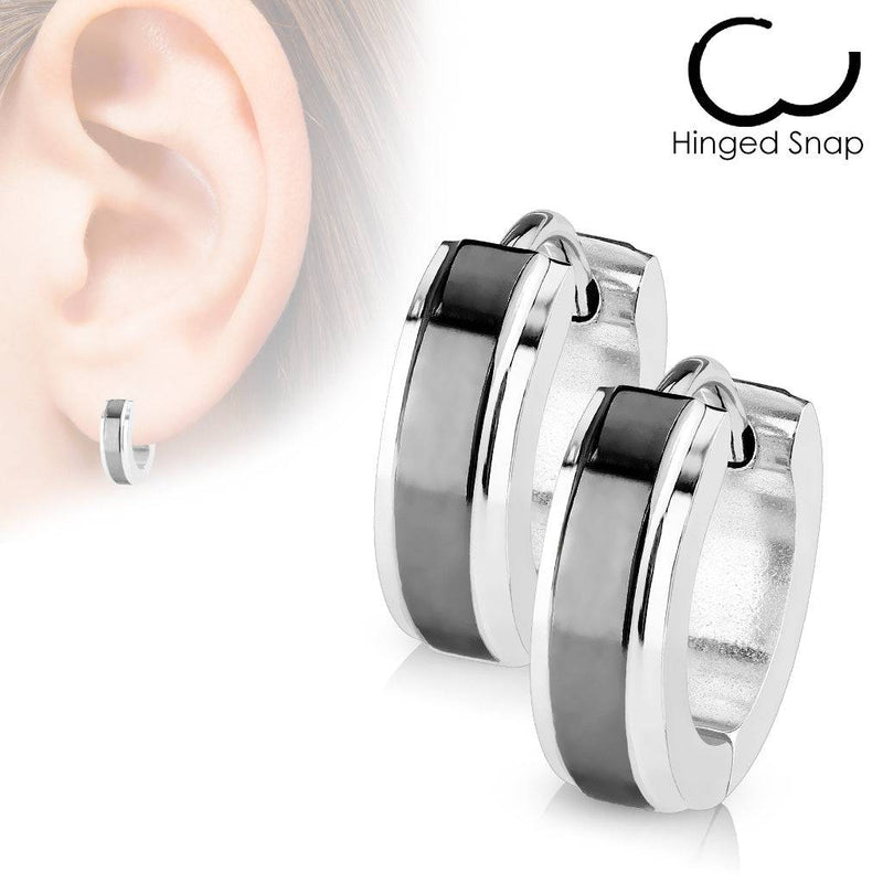 Pair of Surgical Steel Hoop Earrings with Black Centre - Pierced Universe