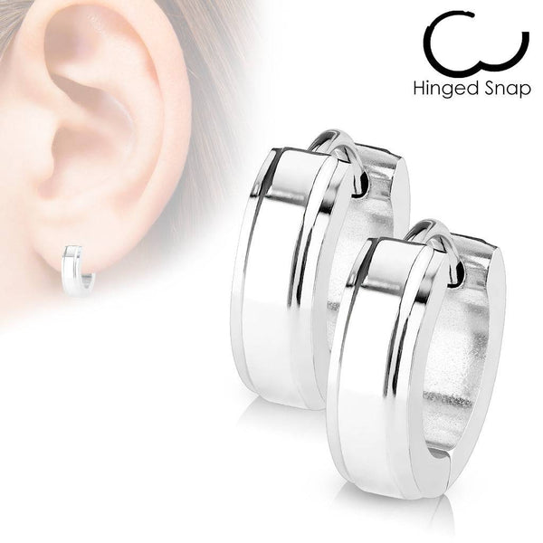 Pair of Surgical Steel Hoop Earrings with Grooved Edges - Pierced Universe
