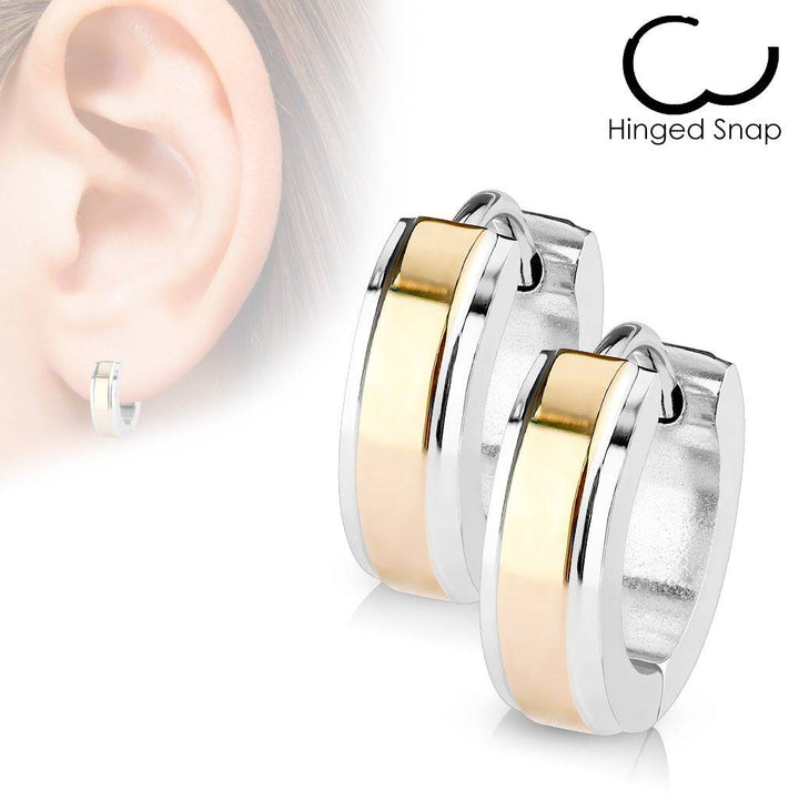 Pair of Surgical Steel Hoop Earrings with Rose Gold Centre - Pierced Universe