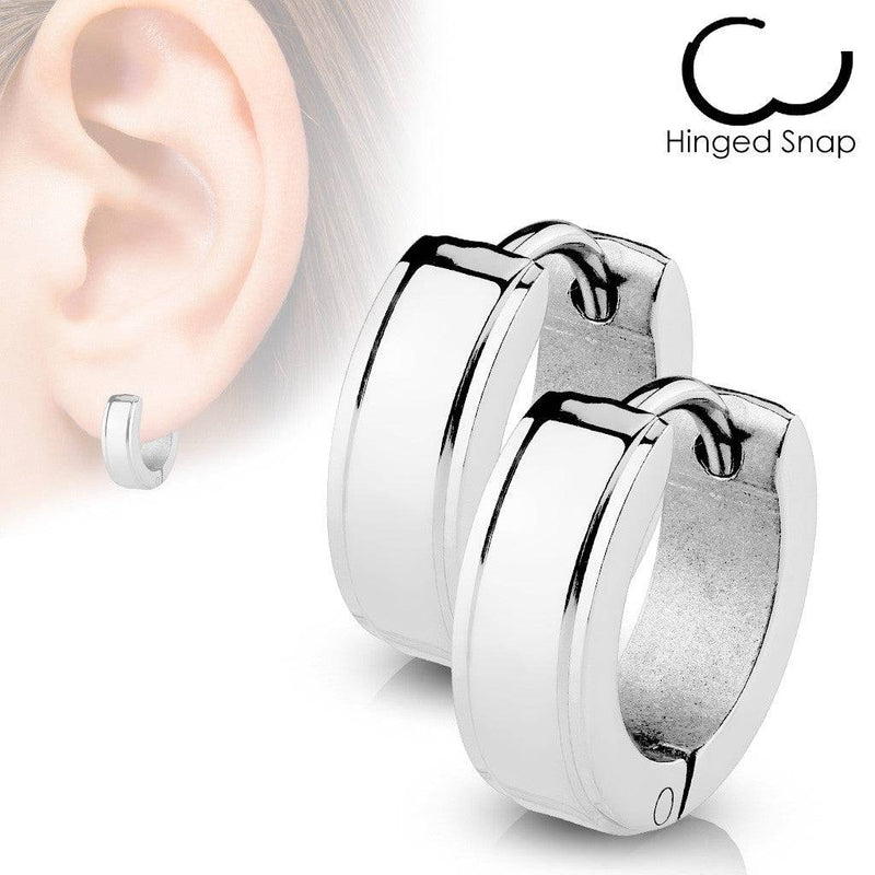 Pair of Surgical Steel Line Edge Hinged Hoop Earrings - Pierced Universe