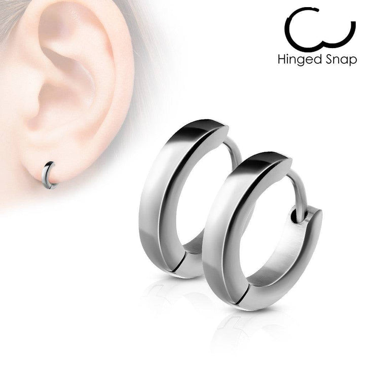 Pair of Thin 316L Surgical Steel Rounded Hinged Hoop Earrings - Pierced Universe