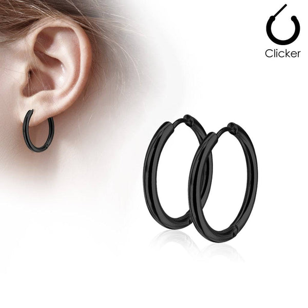 Pair of Thin Black Surgical Steel Earring Hoops - Pierced Universe
