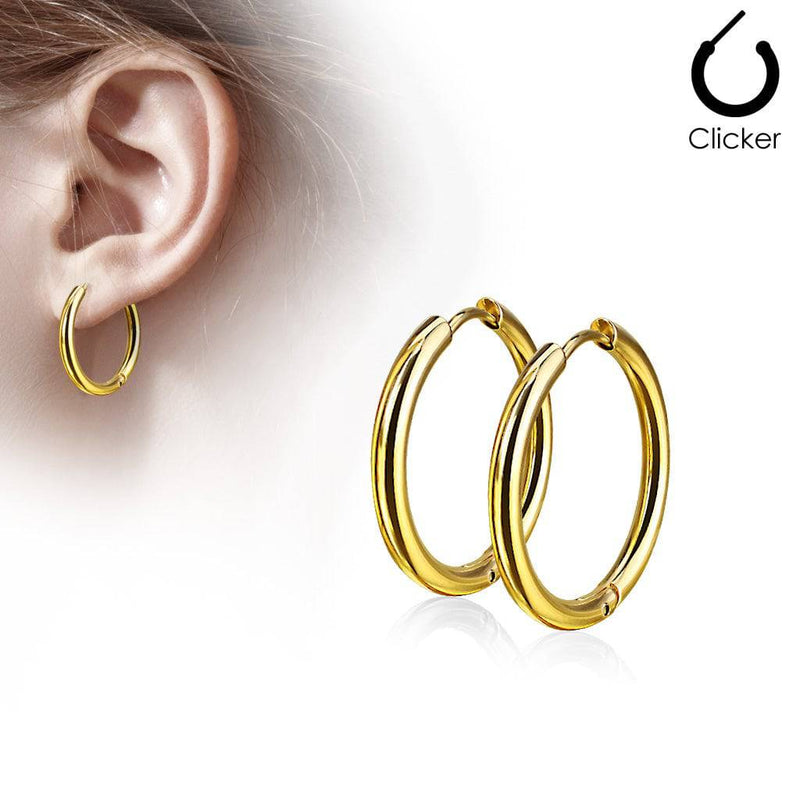 Pair of Thin Gold Plated Surgical Steel Earring Hoops - Pierced Universe