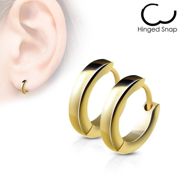 Pair of Thin Gold Surgical Steel Rounded Hinged Hoop Earrings - Pierced Universe