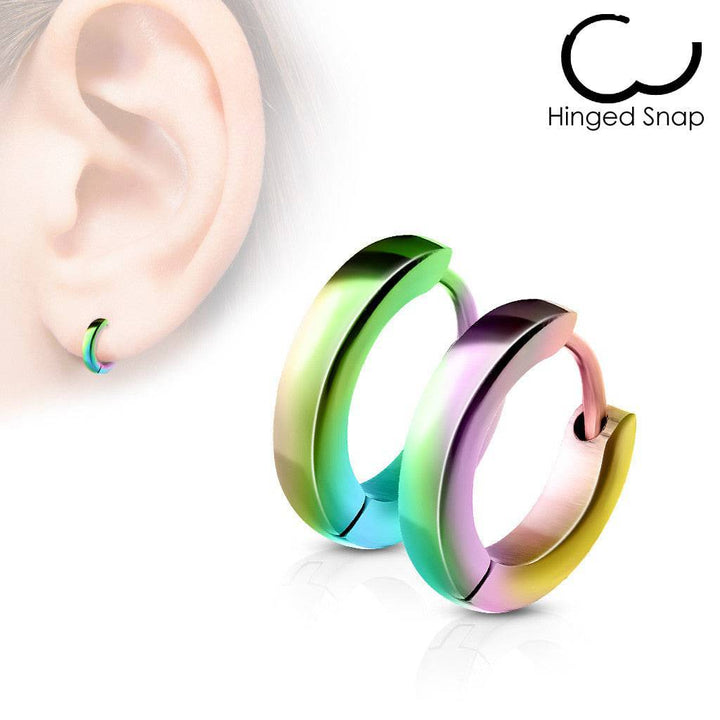 Pair of Thin Multi Color Surgical Steel Rounded Hinged Hoop Earrings - Pierced Universe