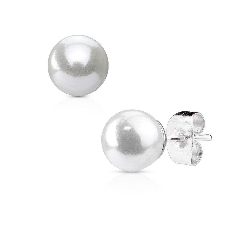 Pair of White Pearl Stud Earrings with Surgical Steel Post - Pierced Universe