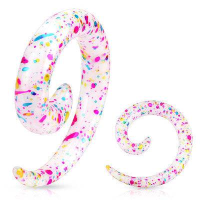 Pink Multi Color Splatter Ear Spiral Stretcher Taper Gauges Spacers - Pierced Universe