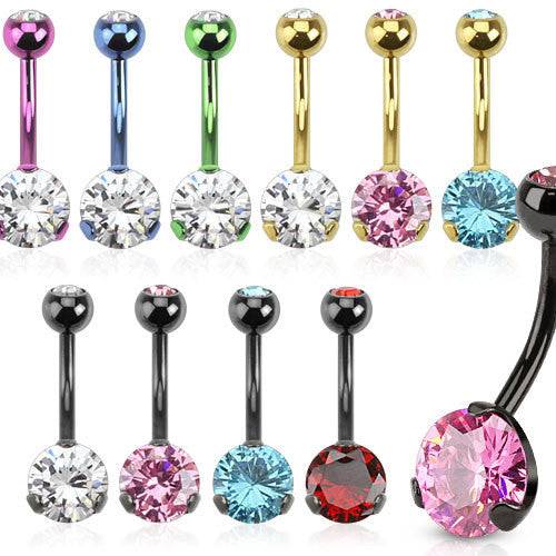 Prong Set 8mm Gem Surgical Steel Belly Button Navel Ring - Pierced Universe