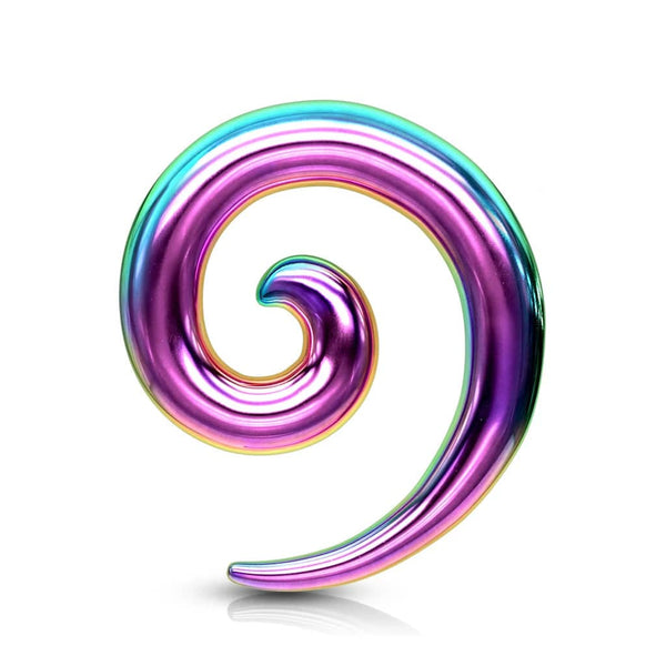 Rainbow Multi Colour Plated Surgical Steel Spiral Stretcher Taper Ear Gauges - Pierced Universe