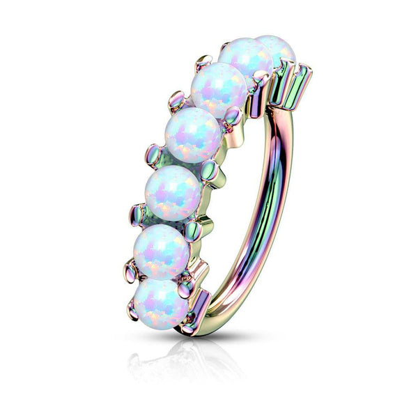 Rainbow Plated Surgical Steel Multi Use Easy Bend White Opal Hoop - Pierced Universe