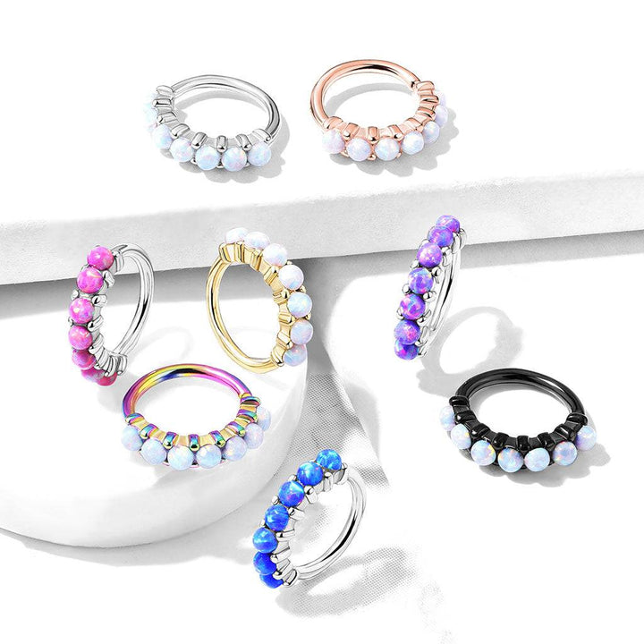 Rainbow Plated Surgical Steel Multi Use Easy Bend White Opal Hoop - Pierced Universe