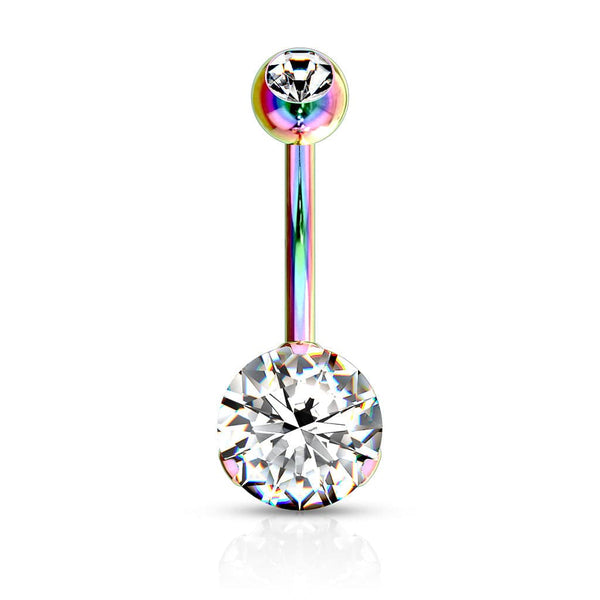 Rainbow PVD Surgical Steel Classic White 8mm CZ Gem Belly Ring - Pierced Universe
