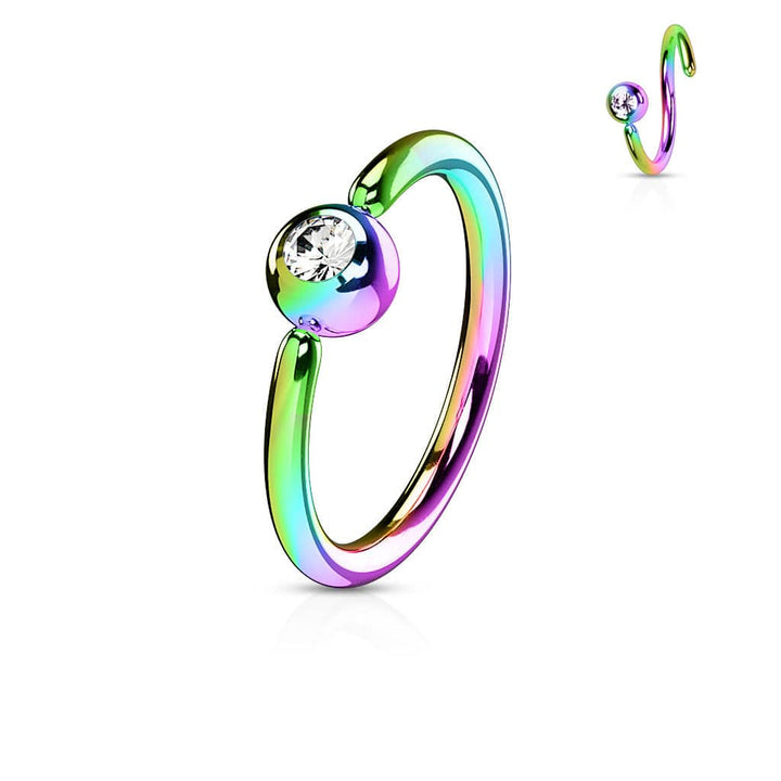 Rainbow Surgical Steel Annealed Hoop with Front Facing Gem - Pierced Universe