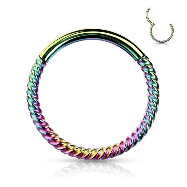 Black Surgical Steel Multi Use Braided Twisted Hinged Hoop Ring Clicker Black Surgical Steel Multi Use Braided Twisted Hinged Hoop Ring Clicker
