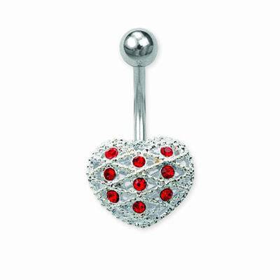 Red CZ Spotted Gem Heart Belly Button Navel Ring - Pierced Universe
