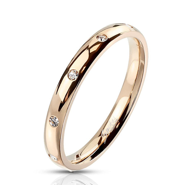 Rose Gold IP Stainless Steel Flush White CZ Dome Ring - Pierced Universe