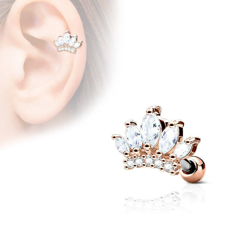 Rose Gold IP Surgical Steel CZ Crown Tiara Ear Cartilage Barbell - Pierced Universe