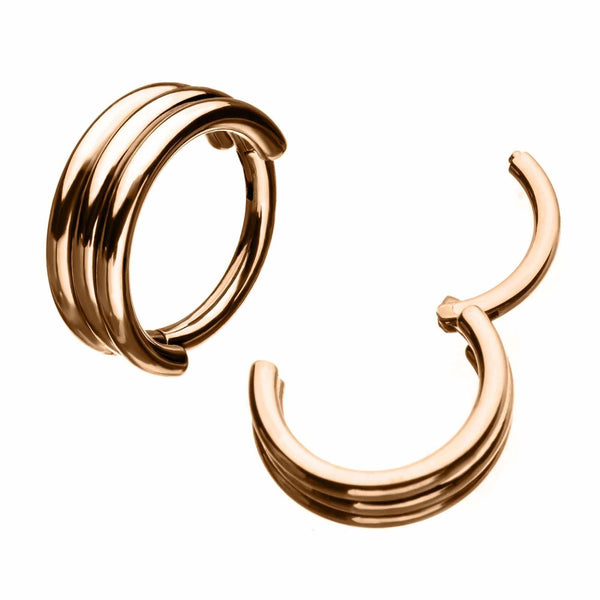 Rose Gold Plated 316L Surgical Steel 3 Layer Easy Hinged Hoop - Pierced Universe