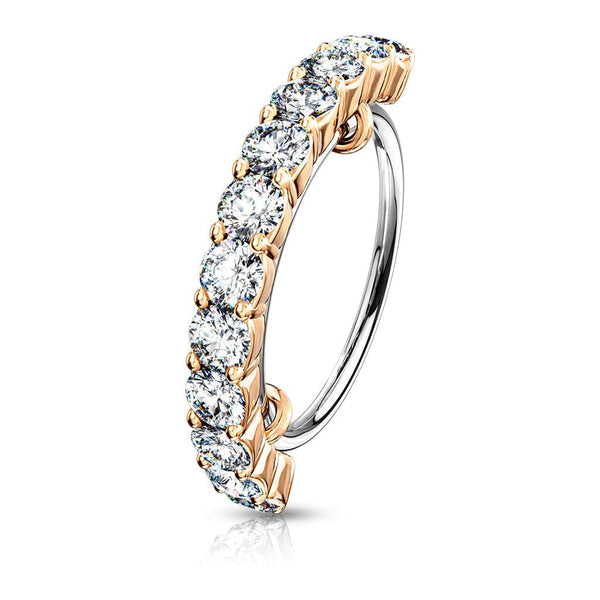 Rose Gold Plated Half Circle White CZ Easy Bend Multi Use Nose Cartilage Hoop - Pierced Universe