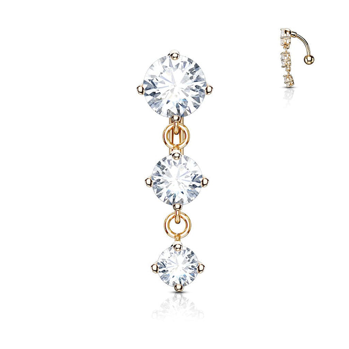 Rose Gold Plated Reverse 3 Round Prong Reverse Belly Ring - Pierced Universe