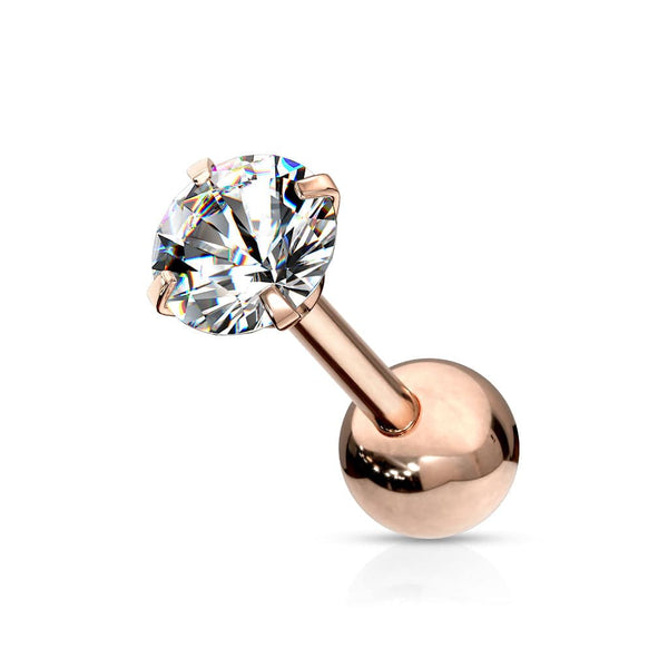 Rose Gold Plated Surgical Steel Ball Back Prong White CZ Cartilage Ring Stud - Pierced Universe