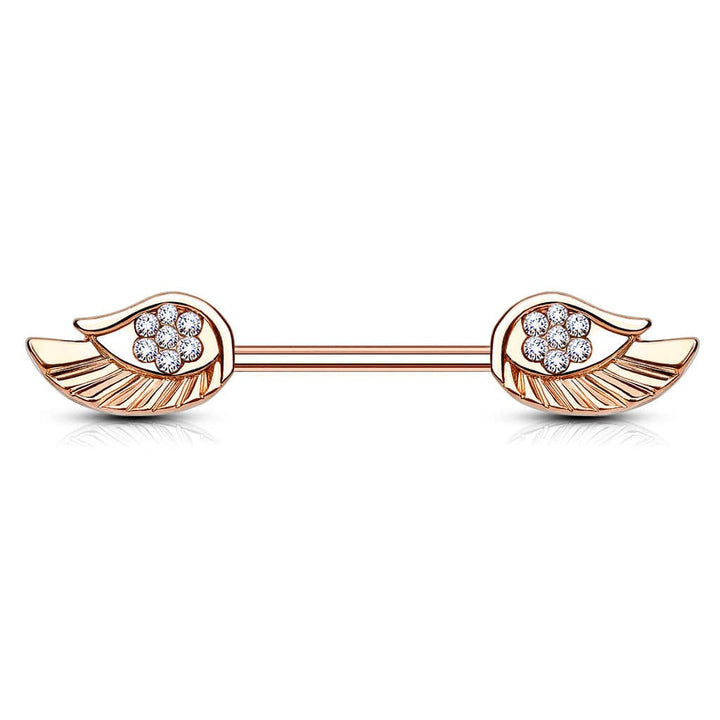 Rose Gold Plated Surgical Steel CZ Paved Angel Wing Nipple Ring - Pierced Universe